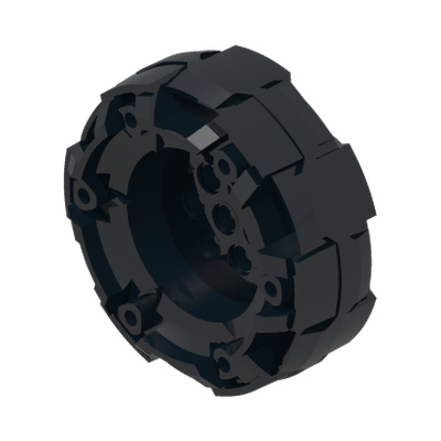 Wheel Hard Plastic, Treaded with 7 Pin Holes and 6 Bar Holes · LEGO 6019988 (réf. BrickLink 11094) · Couleur BrickLink : Black