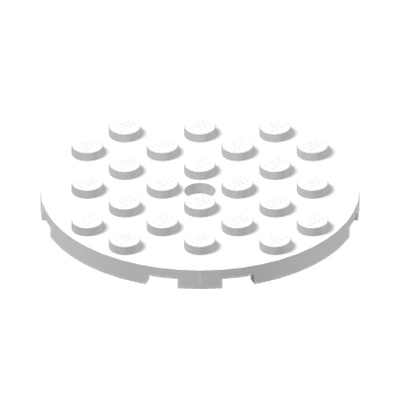 PLATE 6X6 ROUND WITH TUBE SNAP · LEGO 6109817 (réf. BrickLink 11213) · White (réf. BrickLink White)