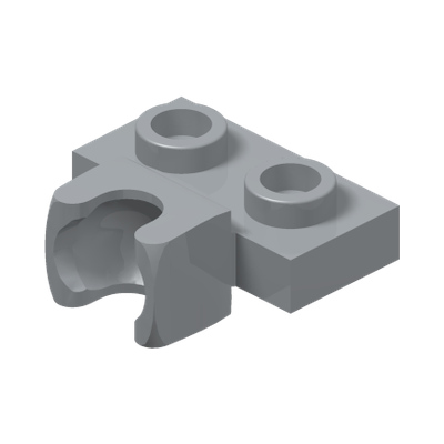PLATE 1X2 BALL CUP / FRICTION MIDDLE · LEGO 6043656 (réf. BrickLink 14704) · Medium Stone Grey (réf. BrickLink Light Bluish Gray)