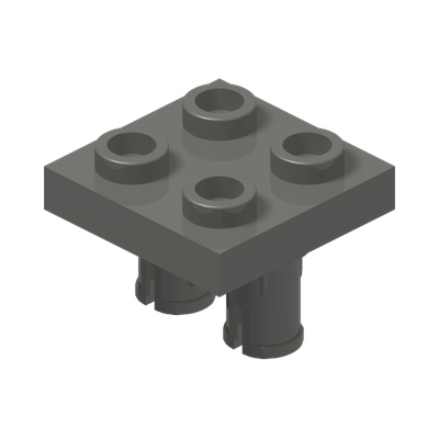 PLATE 2X2 INVERTED W. 2 SNAP · LEGO 6284702 (réf. BrickLink 15092) · Dark Stone Grey (réf. BrickLink Dark Bluish Gray)