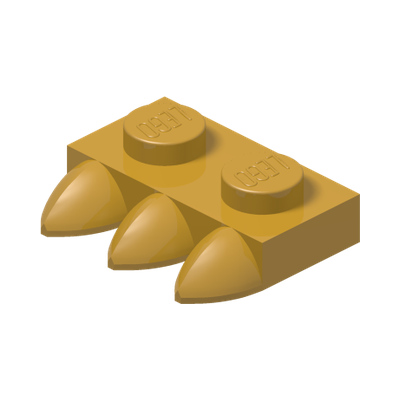 1X2 PLATE WITH 3 TEETH · Warm Gold (réf. BrickLink Pearl Gold)