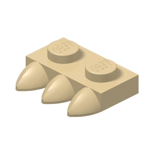1X2 PLATE WITH 3 TEETH · Brick Yellow (réf. BrickLink Tan)