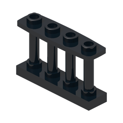 FENCE 1X4X2 W. 4 KNOBS · Black (réf. BrickLink Black)