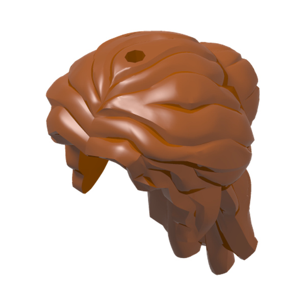 Minifigure, Hair Female Mid-Length Wavy, Pulled Back with Partial Bun, Side Bangs, Hole on Top