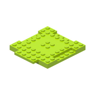 Brick, Modified 8 x 8 x 2/3 with 1 x 4 Indentations and 1 x 4 Plate · LEGO 6055164 (réf. BrickLink 15624) · Bright Yellowish Green (réf. BrickLink Lime)