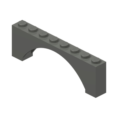 BRICK W. BOW 1X8X2 · Dark Stone Grey (réf. BrickLink Dark Bluish Gray)