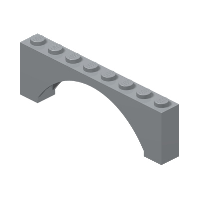 BRICK W. BOW 1X8X2 · Medium Stone Grey (réf. BrickLink Light Bluish Gray)