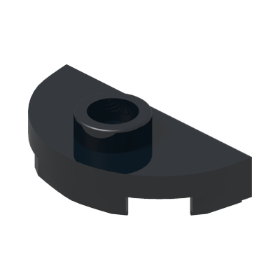 PLATE 1X2, 1/2 CIRCLE, W/ 1 KNOB · Black (réf. BrickLink Black)