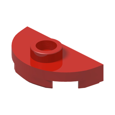 PLATE 1X2, 1/2 CIRCLE, W/ 1 KNOB · Bright Red (réf. BrickLink Red)