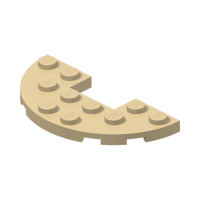 PLATE HALF CIRCLE 3x6 WITH CUT · LEGO 6099893 (réf. BrickLink 18646) · Brick Yellow (réf. BrickLink Tan)