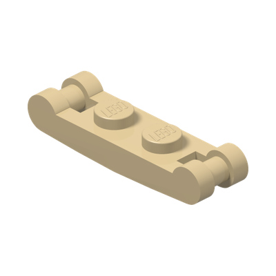 Plate 1x2 w. 2 shafts ø 3.2 · LEGO 6472088 (réf. BrickLink 18649) · Brick Yellow (réf. BrickLink Tan)