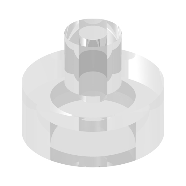 PLATE 1X1, W/ 3.2 SHAFT AND 1.5 HOLE · Transparent (réf. BrickLink Trans-Clear)