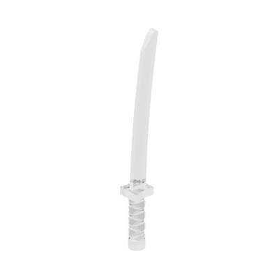 Minifigure, Weapon Sword, Shamshir / Katana (Square Guard) with Capped Pommel and Holes in Crossguard and Blade · Transparent W/ Opalescence (réf. BrickLink Satin Trans-Clear)