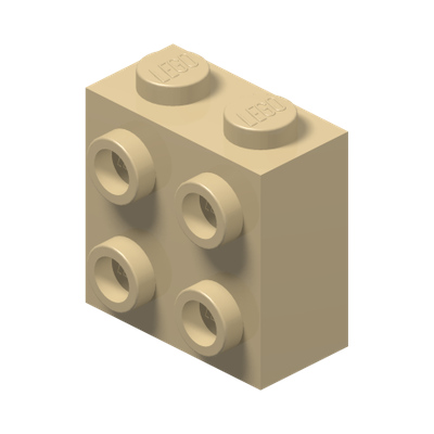 BRICK 1X2X1 2/3 W/4 KNOBS · LEGO 6214334 (réf. BrickLink 22885) · Brick Yellow (réf. BrickLink Tan)