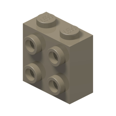 BRICK 1X2X1 2/3 W/4 KNOBS · Sand Yellow (réf. BrickLink Dark Tan)
