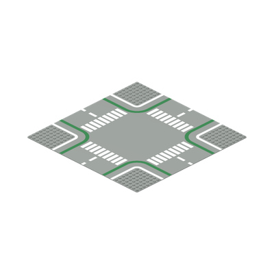 Baseplate, Road 32 x 32 7-Stud Crossroads with Road and Crosswalks Pattern · Réf. BrickLink 2361p01 · Couleur BrickLink : Light Gray