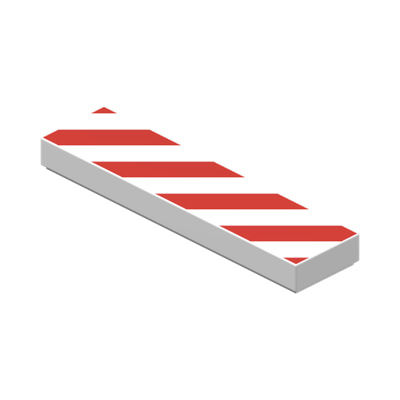 Tile 1 x 4 with Red and White Danger Stripes (Red Corners) Pattern · LEGO 6102861 (réf. BrickLink 2431p02) · Couleur BrickLink : White