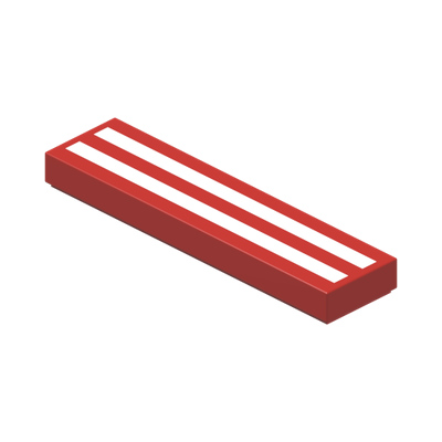 Tile 1 x 4 with White Horizontal Stripes Pattern · Réf. BrickLink 2431p51 · Couleur BrickLink : Red