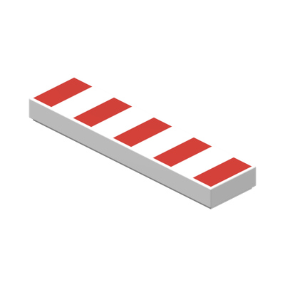 Tile 1 x 4 with 5 Red Stripes Pattern · LEGO 4499902 (réf. BrickLink 2431p79) · Couleur BrickLink : White