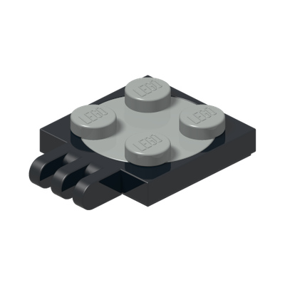 Turntable 2 x 2 Plate with Hinge with 3 Fingers with Light Gray Top (251 / 3679) · LEGO 73412 (réf. BrickLink 251c01) · Couleur BrickLink : Black