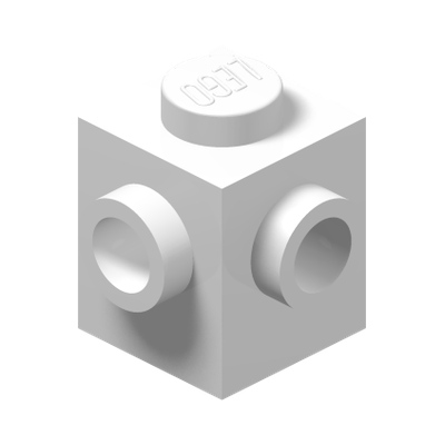 BRICK 1X1, W/ 2 KNOBS, CORNER · LEGO 6224811 (réf. BrickLink 26604) · White (réf. BrickLink White)