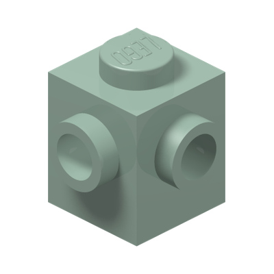 BRICK 1X1, W/ 2 KNOBS, CORNER · Sand Green (réf. BrickLink Sand Green)