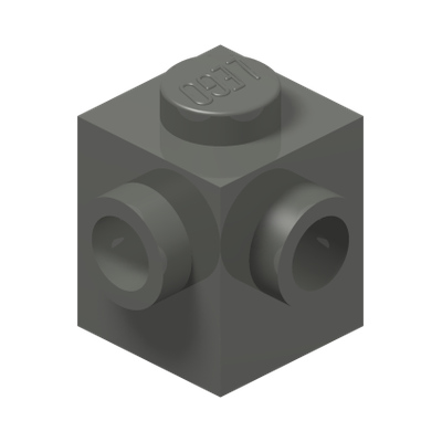 BRICK 1X1, W/ 2 KNOBS, CORNER · Dark Stone Grey (réf. BrickLink Dark Bluish Gray)