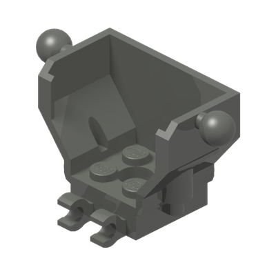 Cockpit 4 x 2 x 3 with Pin Hole, 2 Clips, and Tow Ball on Sides · LEGO 6166882 (réf. BrickLink 27168) · Couleur BrickLink : Dark Bluish Gray