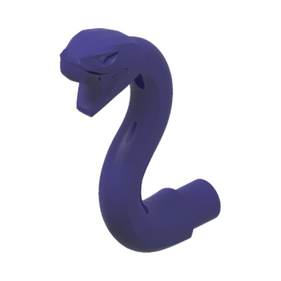 Snake Head with Open Mouth, Fangs and Curved Neck with Bar · LEGO 6250620 (réf. BrickLink 28588) · Medium Lilac (réf. BrickLink Dark Purple)