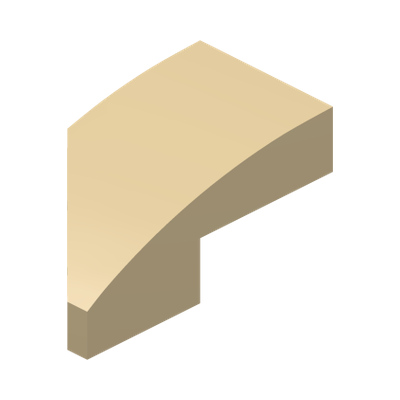 RIGHT PLATE 1X2, W/ BOW, 45 DEG. CUT · LEGO 6299935 (réf. BrickLink 29119) · Brick Yellow (réf. BrickLink Tan)