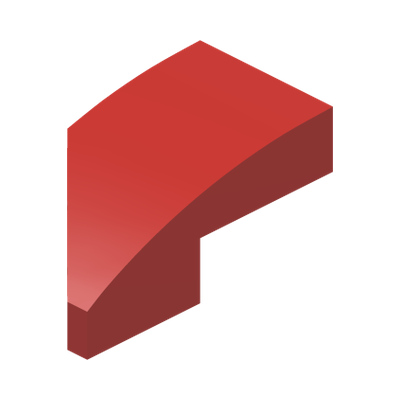RIGHT PLATE 1X2, W/ BOW, 45 DEG. CUT · Bright Red (réf. BrickLink Red)
