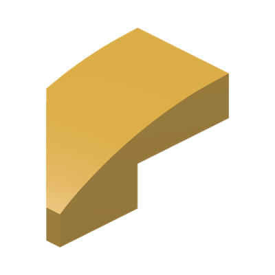 RIGHT PLATE 1X2, W/ BOW, 45 DEG., NO. 1 · Gold Ink (réf. BrickLink Metallic Gold)