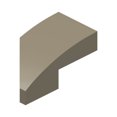RIGHT PLATE 1X2, W/ BOW, 45 DEG. CUT · Sand Yellow (réf. BrickLink Dark Tan)