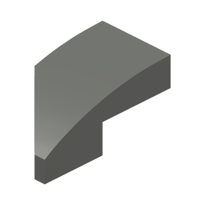 RIGHT PLATE 1X2, W/ BOW, 45 DEG. CUT · Dark Stone Grey (réf. BrickLink Dark Bluish Gray)