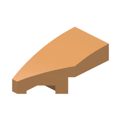 LEFT PLATE 1X2, W/ BOW, 45 DEG. CUT · Medium Nougat (réf. BrickLink Medium Nougat)