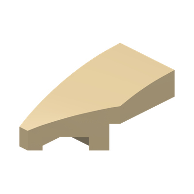 LEFT PLATE 1X2, W/ BOW, 45 DEG. CUT · Brick Yellow (réf. BrickLink Tan)
