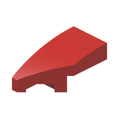 LEFT PLATE 1X2, W/ BOW, 45 DEG. CUT · Bright Red (réf. BrickLink Red)