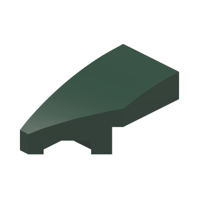 LEFT PLATE 1X2, W/ BOW, 45 DEG. CUT · Earth Green (réf. BrickLink Dark Green)
