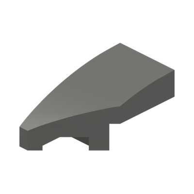 LEFT PLATE 1X2, W/ BOW, 45 DEG. CUT · Dark Stone Grey (réf. BrickLink Dark Bluish Gray)