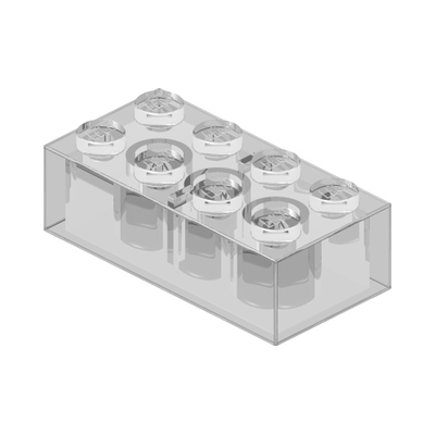 BRICK 2X4, TRANSPARENT · Transparent W/ Opalescence (réf. BrickLink Satin Trans-Clear)