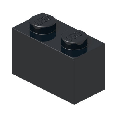 BRICK 1X2 · Black (réf. BrickLink Black)