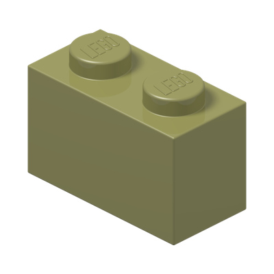 BRICK 1X2 · Olive Green (réf. BrickLink Olive Green)
