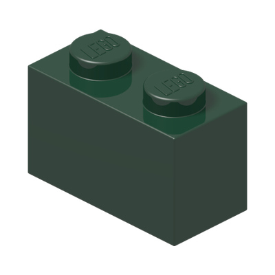 BRICK 1X2 · Earth Green (réf. BrickLink Dark Green)