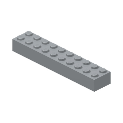 BRICK 2X10 · Medium Stone Grey (réf. BrickLink Light Bluish Gray)