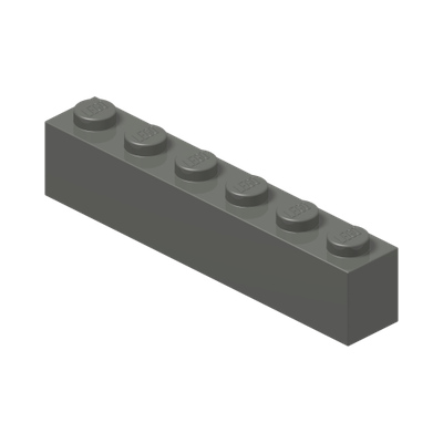 BRICK 1X6 · Dark Stone Grey (réf. BrickLink Dark Bluish Gray)
