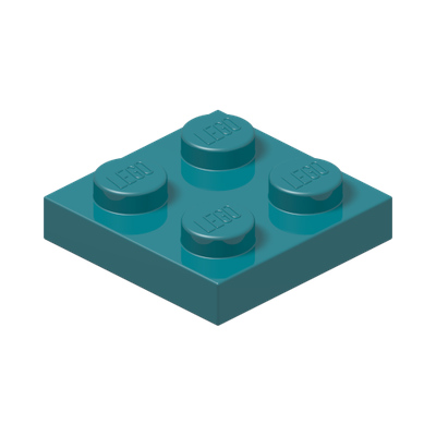 PLATE 2X2 · Bright Bluish Green (réf. BrickLink Dark Turquoise)
