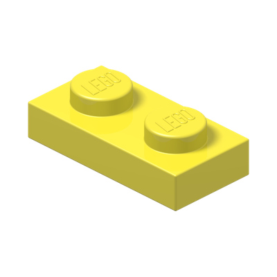 PLATE 1X2 · Cool Yellow (réf. BrickLink Bright Light Yellow)