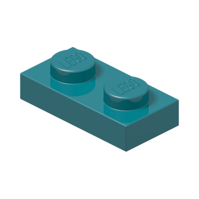 PLATE 1X2 · Bright Bluish Green (réf. BrickLink Dark Turquoise)