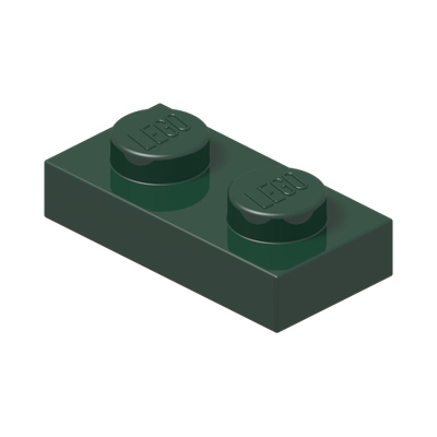 PLATE 1X2 · Earth Green (réf. BrickLink Dark Green)