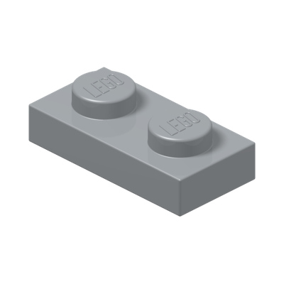 PLATE 1X2 · Medium Stone Grey (réf. BrickLink Light Bluish Gray)